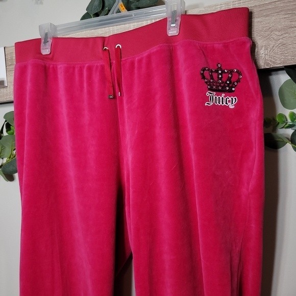 Iconic Juicy Couture Plus Size 1X Velour Track Pants Hot Pink Y2K Barbiecore - Picture 2 of 11